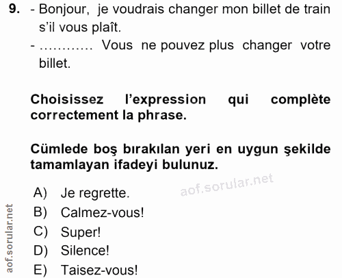 9. soru: - Bonjour, je voudrais changer mon billet de train s'il vous plaît. Vous ne pouvez plus changer votre billet. Choisis…