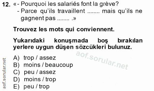 12. soru: «- Pourquoi les salariés font la grève? - Parce qu'ils travaillent ...... mais qu'ils ne gagnent pas ........» Trouve…