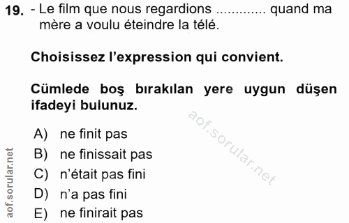 19. soru: - Le film que nous regardions quand ma mère a voulu éteindre la télé. Choisissez l'expression qui convient. Cümlede b…