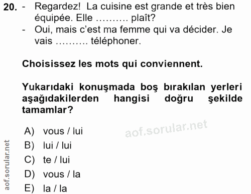 20. soru: - Regardez! La cisine est grande et très bien équipée. Elle ........ plaît? - Oui, mais c'est ma femme qui va décider…