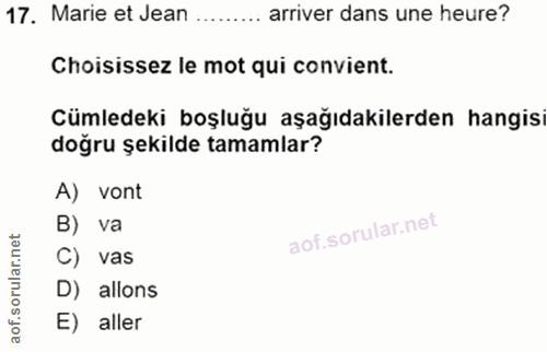 17. soru: Marie et Jean arriver dans une heure? Choisissez le mot qui convient. Cümledeki boşluğu aşağıdakilerden hangisi doğru…