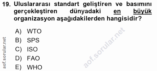 19. soru: Uluslararası standart geliştiren ve basımını gerçekleştiren dünyadaki en büyük organizasyon aşağıdakilerden hangisidi…