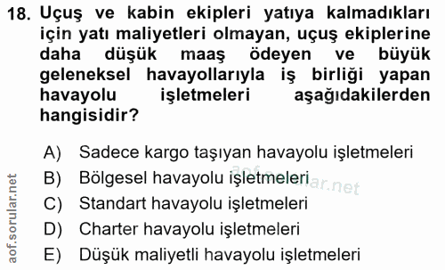 18. soru: Uçuş ve kabin ekipleri yatıya kalmadıkları için yatı maliyetleri olmayan, uçuş ekiplerine daha düşük maaş ödeyen ve b…