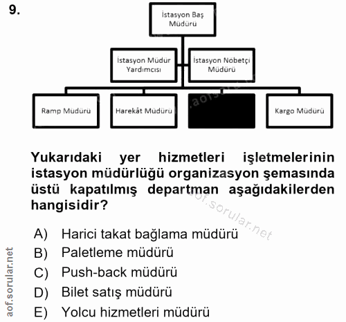 9. soru: Istasyon Baş Müdürü Istasyon Müdür Istasyon Nöbetçi Yardımcısı Müdürü Ramp Mudüru Harekat Mudürü Kargo Müdürü Yukarıd…