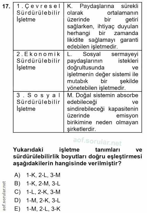 17. soru: 1. Çevresel K. • Paydaşlarına sürekli Sürdürülebilir olarak ortalamanın İşletme üzerinde bir getiri sağlarken, ihtiya…