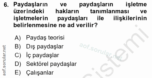 6. soru: Paydaşların ve paydaşların işletme üzerindeki hakların tanımlanması ve işletmelerin paydaşları ile ilişkilerinin beli…