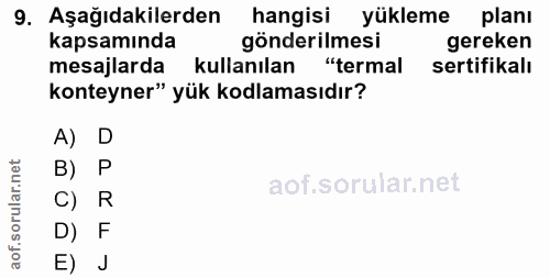 9. soru: Aşağıdakilerden hangisi yükleme planı kapsamında gönderilmesi gereken mesajlarda kullanılan "termal sertifikalı konte…