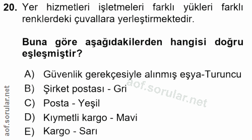 20. soru: Yer hizmetleri işletmeleri farklı yükleri farklı renklerdeki çuvallara yerleştirmektedir. Buna göre aşağıdakilerden h…