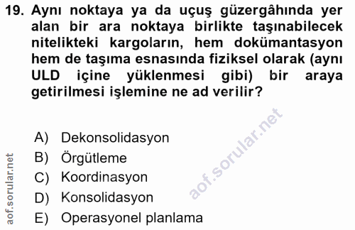 19. soru: Aynı noktaya ya da uçuş güzergâhında yer alan bir ara noktaya birlikte taşınabilecek nitelikteki kargoların, hem dokü…