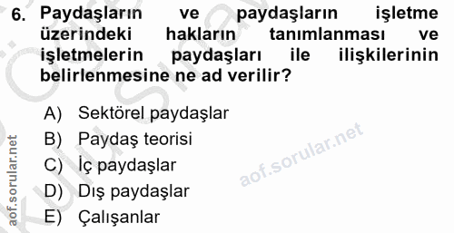 6. soru: Paydaşların ve paydaşların işletme üzerindeki hakların tanımlanması ve işletmelerin paydaşları ile ilişkilerinin beli…