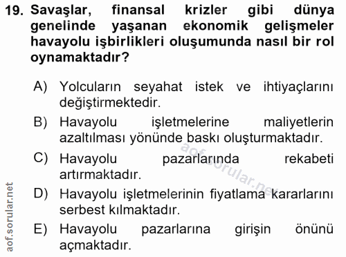 19. soru: Savaşlar, finansal krizler gibi dünya genelinde yaşanan ekonomik gelişmeler havayolu işbirlikleri oluşumunda nasıl bi…