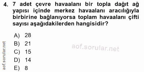 4. soru: 7 adet çevre havaalanı bir topla dağıt ağ yapısı içinde merkez havaalanı aracılığıyla birbirine bağlanıyorsa toplam h…