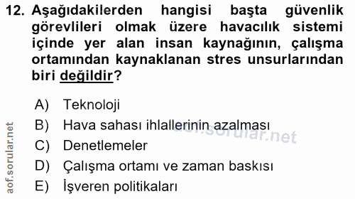 12. soru: Aşağıdakilerden hangisi başta güvenlik görevlileri olmak üzere havacılik sistemi içinde yer alan insan kaynağının, ça…