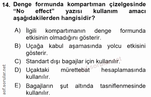 14. soru: Denge formunda kompartıman çizelgesinde "No effect" yazısı kullanım amaci aşağıdakilerden hangisidir? A) Ilgili kompa…