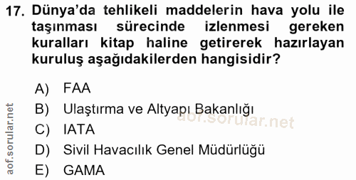 17. soru: Dünya'da tehlikeli maddelerin hava yolu ile taşınması sürecinde izlenmesi gereken kuralları kitap haline getirerek ha…