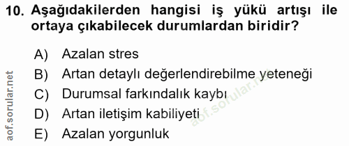 10. soru: Aşağıdakilerden hangisi iş yükü artışı ile ortaya çıkabilecek durumlardan biridir? A) Azalan stres B) Artan detaylı d…