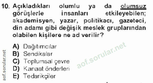 10. soru: Açıkladıkları olumlu ya da olumsuz görüşlerle insanları etkileyebilen; akademisyen, . yazar, politıkacı, gazeteci, di…