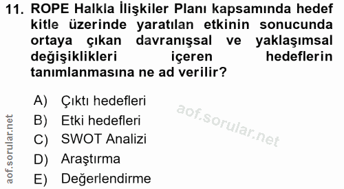 11. soru: ROPE Halkla İlişkiler Planı kapsamında hedef kitle üzerinde yaratılan etkinin sonucunda ortaya çıkan davranışsal ve y…