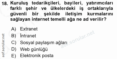 18. soru: Kuruluş tedarikçileri, bayileri, yatırımcıları farklı şehir ve ülkelerdeki iş ortaklarıyla güvenli bir şekilde iletiş…