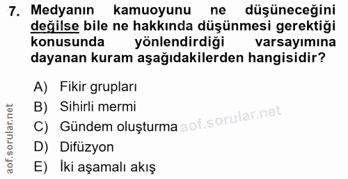 7. soru: Medyanın kamuoyunu ne düşüneceğini değilse bile ne hakkında düşünmesi gerektiği konusunda yönlendirdiği varsayımına d…
