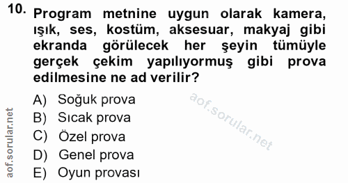 10. soru: Program metnine uygun olarak kamera, Işık, ses, kostüm, aksesuar, makyaj gibi ekranda görülecek her şeyin tümüyle ger…