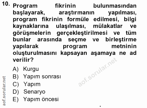 10. soru: Program fikrinin bulunmasından başlayarak, araştırmanın yapılması, program fikrinin formüle edilmesi, bilgi kaynaklar…