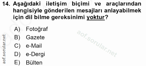14. soru: Aşağıdaki iletişim biçimi ve araçlarından hangisiyle gönderilen mesajları anlayabilmek için dil bilme gereksinimi yok…
