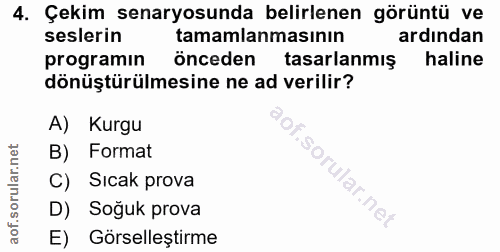 4. soru: Çekim senaryosunda belirlenen görüntü ve seslerin tamamlanmasının ardından programın önceden tasarlanmış haline dönüş…
