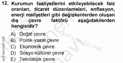 12. soru: Kurumun faaliyetlerini etkileyebilecek faiz oranları, ticaret düzenlemeleri, enflasyon, enerji maliyetleri gibi değiş…