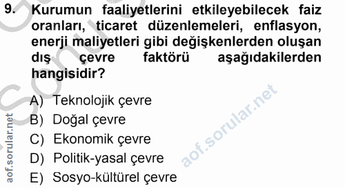9. soru: Kurumun faaliyetlerini etkileyebilecek faiz oranları, ticaret düzenlemeleri, enflasyon, enerji maliyetleri gibi degiş…