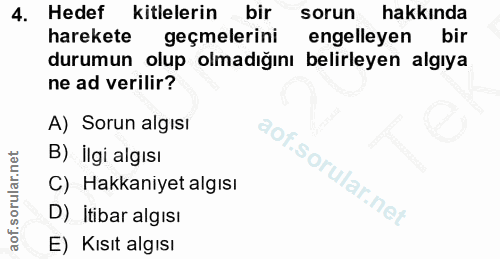 4. soru: Hedef kitlelerin bir sorun hakkında harekete geçmelerini engelleyen bir durumun olup olmadığını belirleyen algıya ne…