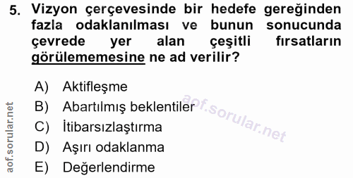 5. soru: Vizyon çerçevesinde bir hedefe gereğinden fazla odaklanılması ve bunun sonucunda çevrede yer alan çeşitli fırsatların…
