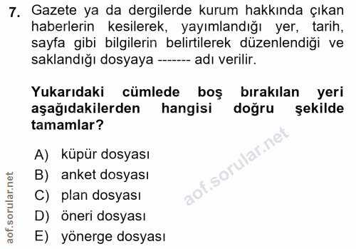 7. soru: Gazete ya da dergilerde kurum hakkında çıkan haberlerin kesilerek, yayımlandığı yer, tarih, sayfa gibi bilgilerin bel…