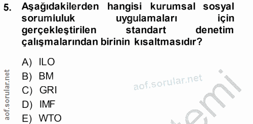 5. soru: Aşağıdakilerden hangisi kurumsal sosyal sorumluluk uygulamaları için gerçekleştirilen standart denetim çalışmalarında…