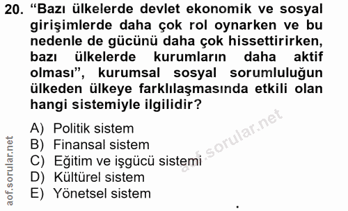 20. soru: "Bazı ülkelerde devlet ekonomik ve sosyal girişimlerde daha çok rol oynarken ve bu nedenle de gücünü daha çok hissett…
