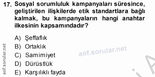 17. soru: Sosyal sorumluluk kampanyaları süresince, geliştirilen ilişkilerde etik standartlara bağlı kalmak, bu kampanyaların h…