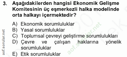 3. soru: Aşağıdakilerden hangisi Ekonomik Gelişme Komitesinin üç eşmerkezli halka modelinde orta halkayı içermektedir? A) Ekon…