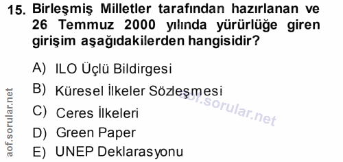 15. soru: Birleşmiş Milletler tarafından hazırlanan ve 26 Temmuz 2000 yılında yürürlüğe giren girişim aşağıdakilerden hangisidi…