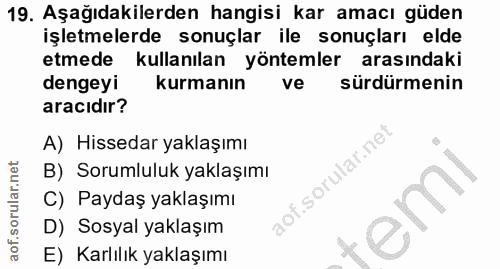 19. soru: Aşağıdakilerden hangisi kar amacı güden işletmelerde sonuçlar ile sonuçları elde etmede kullanılan yöntemler arasında…