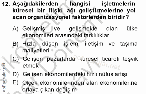 12. soru: Aşağıdakilerden hangisi işletmelerin küresel bir ilişki ağı geliştirmelerine yol açan organizasyonel faktörlerden bir…