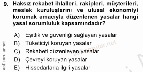 9. soru: Haksız rekabet ihlalleri, rakipleri, müşterileri, meslek kuruluşlarını ve ulusal ekonomiyi korumak amacıyla düzenlene…