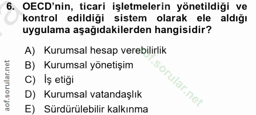 6. soru: OECD'nin, ticari işletmelerin yönetildiği ve kontrol edildiği sistem olarak ele aldığı uygulama aşağıdakilerden hangi…