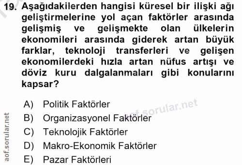 19. soru: Aşağıdakilerden hangisi küresel bir ilişki ağı geliştirmelerine yol açan faktörler arasında gelişmiş ve gelişmekte ol…