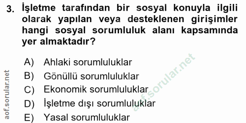 3. soru: İşletme tarafından bir sosyal konuyla ilgili olarak yapılan veya desteklenen girişimler hangi sosyal sorumluluk alanı…