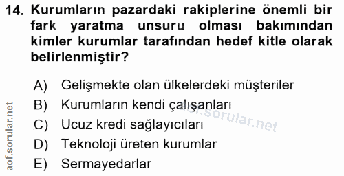 14. soru: Kurumların pazardaki rakiplerine önemli bir fark yaratma unsuru olması bakımından kimler kurumlar tarafından hedef ki…