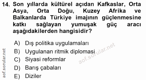 14. soru: Son yıllarda kültürel açıdan Kafkaslar, Orta Asya, Orta Doğu, Kuzey Afrika ve Balkanlarda Türkiye imajının güçlenmesi…