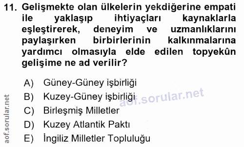 11. soru: Gelişmekte olan ülkelerin yekdiğerine empati ile yaklaşıp ihtiyaçları kaynaklarla eşleştirerek, deneyim ve uzmanlıkla…