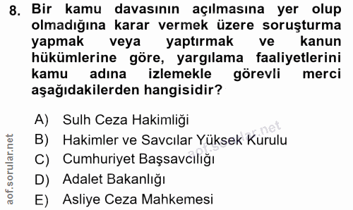 8. soru: Bir kamu davasının açılmasına yer olup olmadığına karar vermek üzere soruşturma yapmak veya yaptırmak ve kanun hüküml…