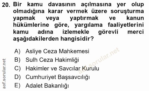 20. soru: Bir kamu davasının açılmasına yer olup olmadığına karar vermek üzere soruşturma yapmak veya yaptırmak ve kanun hüküml…