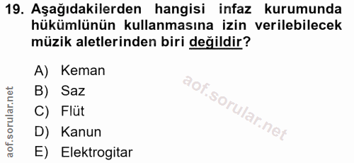 19. soru: Aşağıdakilerden hangisi infaz kurumunda hükümlünün kullanmasına izin verilebilecek müzik aletlerinden biri değildir?…